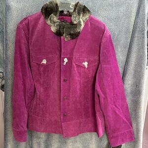 Terry Lewis Classic Luxuries Magenta Suede Jacket with Faux Fur Collar